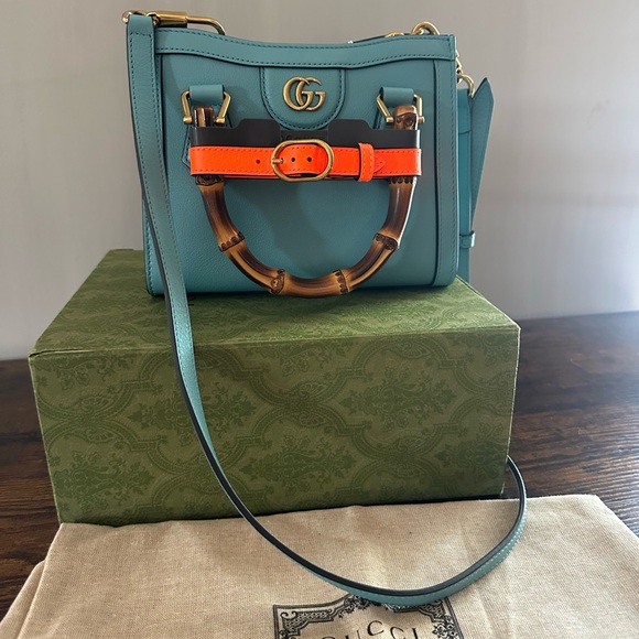 Gucci Mini Diana Bamboo Handle Tote Leather Light Blue Turquoise - Picture 7 of 13